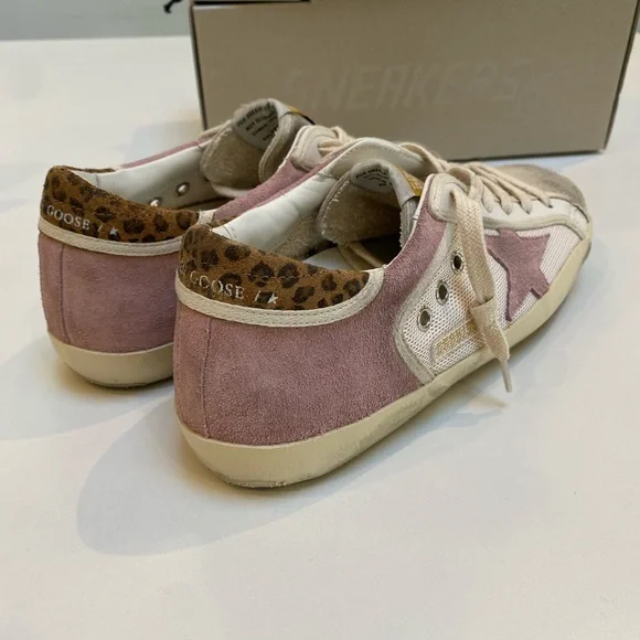 Golden Goose Superstar Sneaker Cream Antique Pink Suede/Leopard sz 37 New in Box - Picture 14 of 17